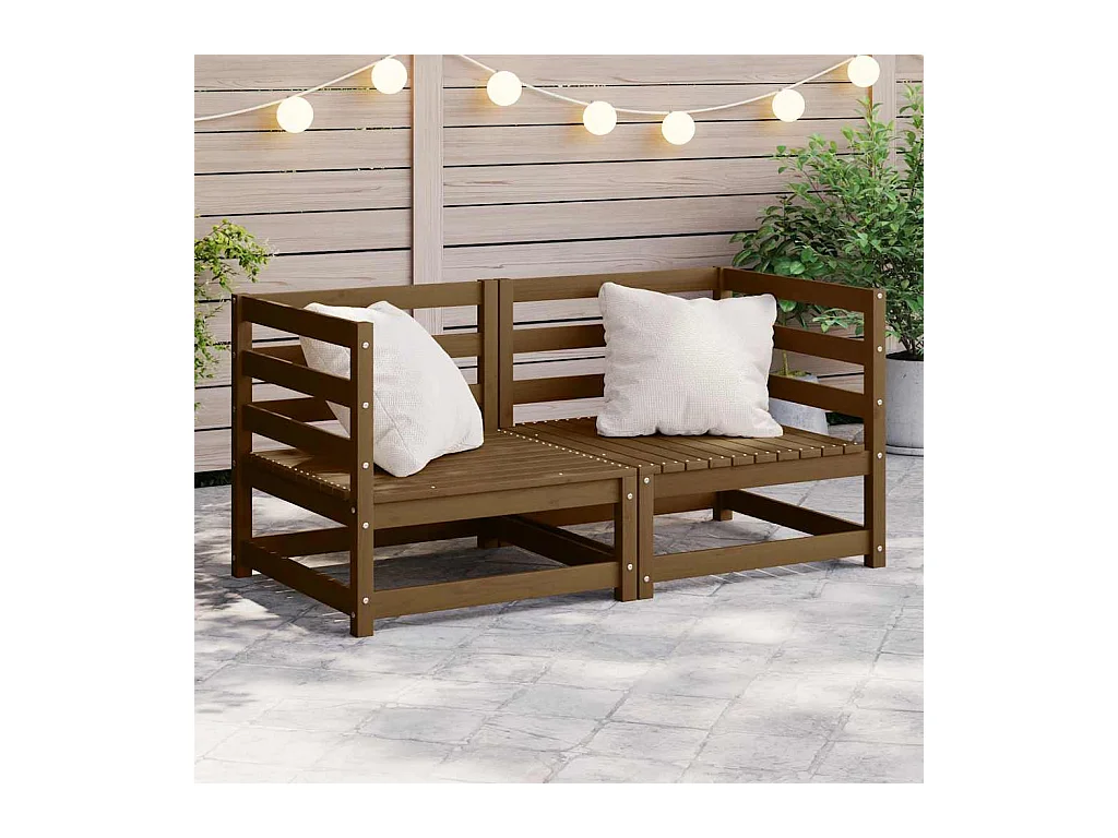 Canapés d'angle de jardin 2 pcs marron miel bois de pin solide