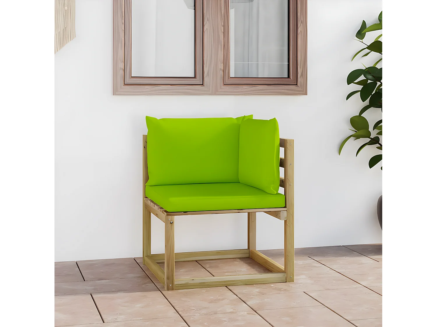 Canapé d'angle de jardin avec coussins Bois imprégné de vert