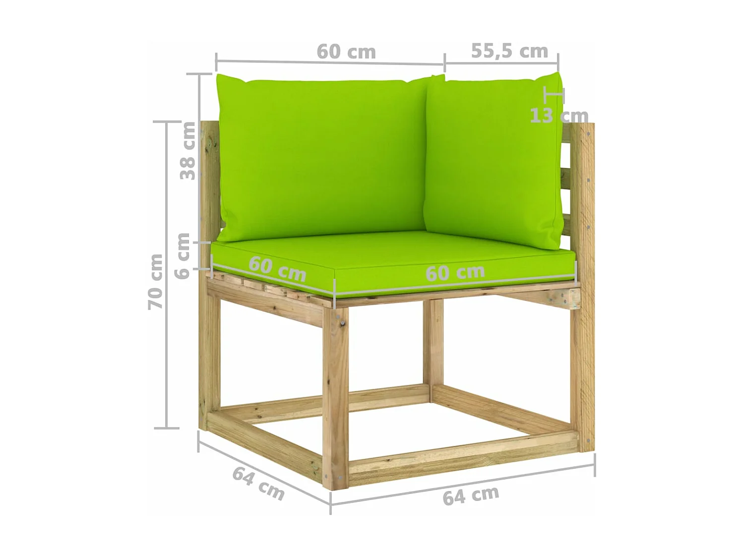 Canapé d'angle de jardin avec coussins Bois imprégné de vert