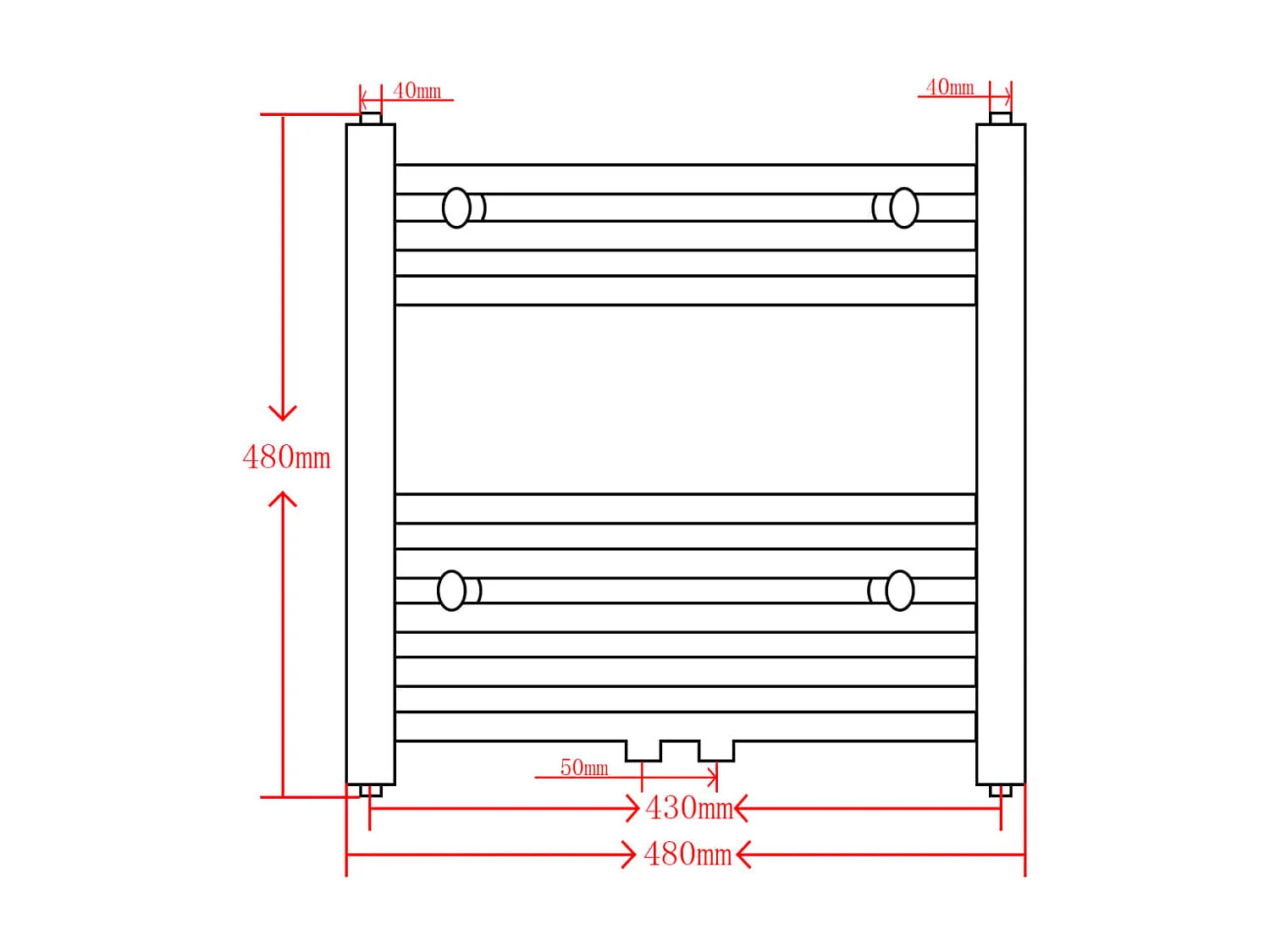 Radiator / handdoekenrek recht 480x480 mm zwart