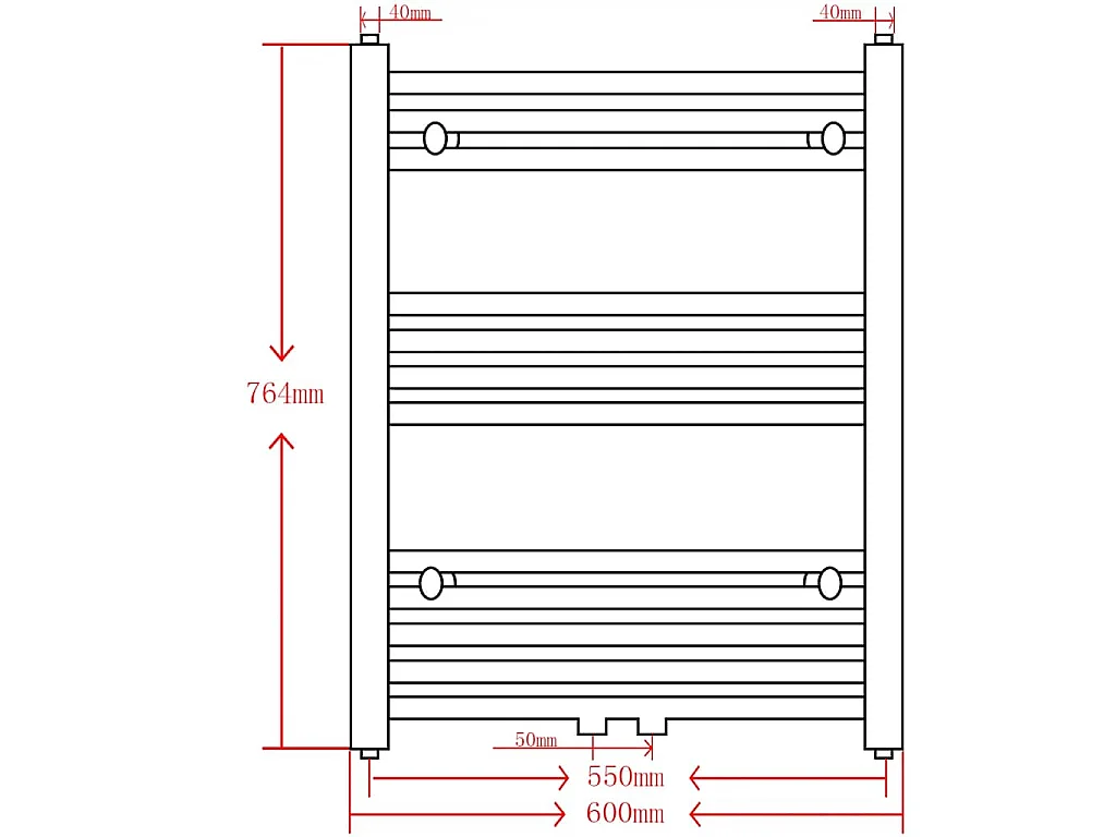 Aquecedor toalhas casa de banho liso 600 x 764 mm preto
