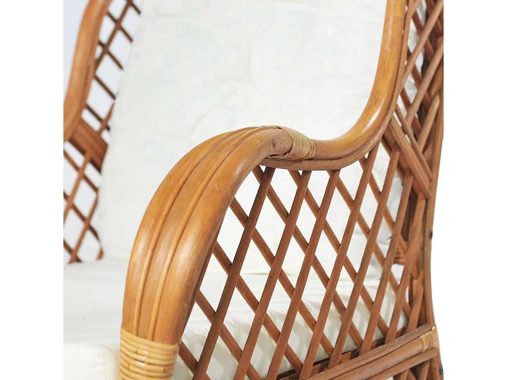 Sessel mit Kissen Hellbraun Rattan und Leinen