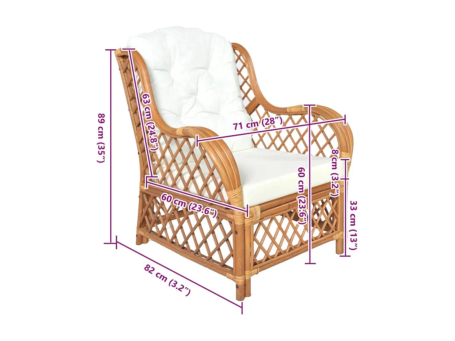 Canapé avec coussin Marron clair Rotin naturel et lin