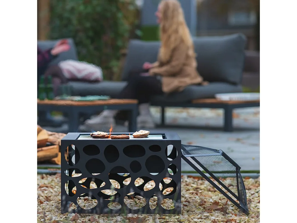 Foyer avec grille de barbecue Mikor Noir