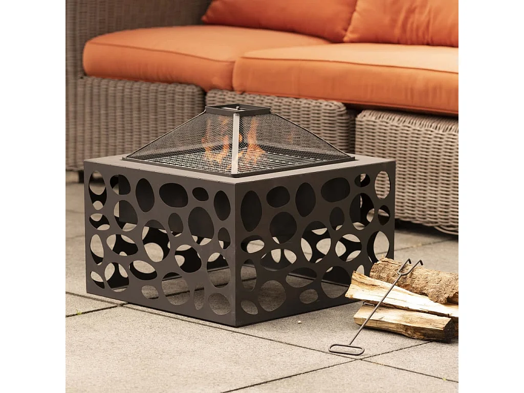 Foyer avec grille de barbecue Mikor Noir