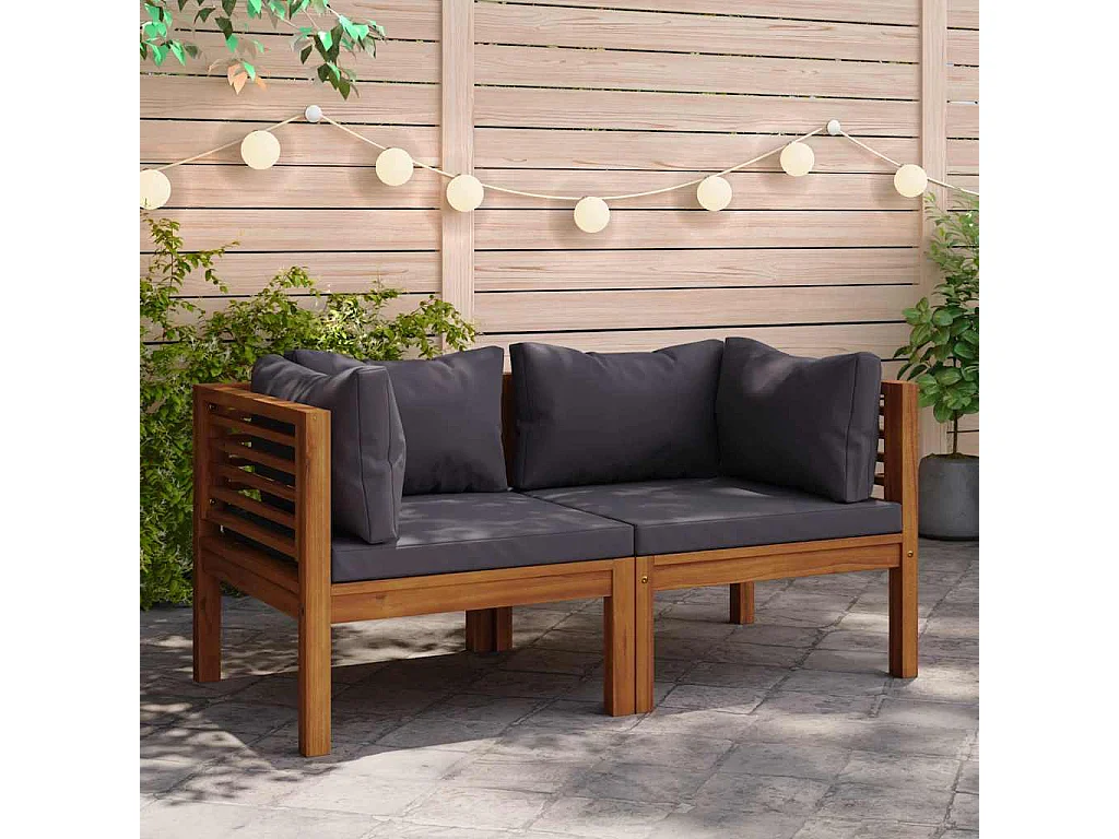 Sofá de esquina 2 uds madera maciza acacia cojines gris oscuro