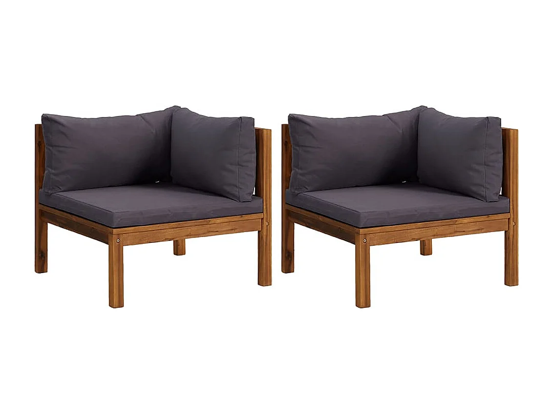 Sofá de esquina 2 uds madera maciza acacia cojines gris oscuro