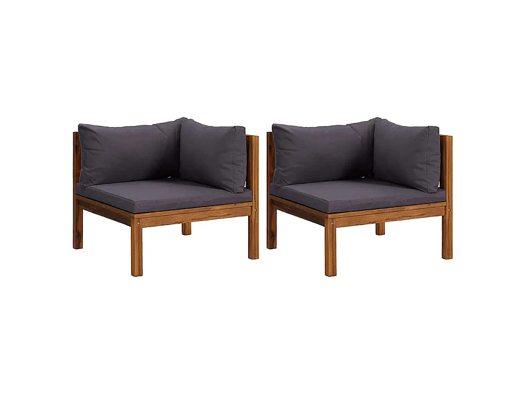 Hoekbanken 2 st met donkergrijze kussens massief acaciahout