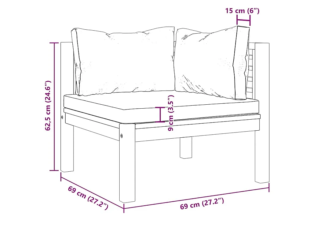 Hoekbanken 2 st met donkergrijze kussens massief acaciahout