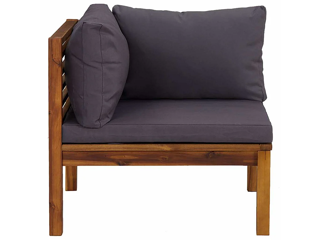Canapés d'angle 2 pcs avec coussins gris foncé Bois d'acacia