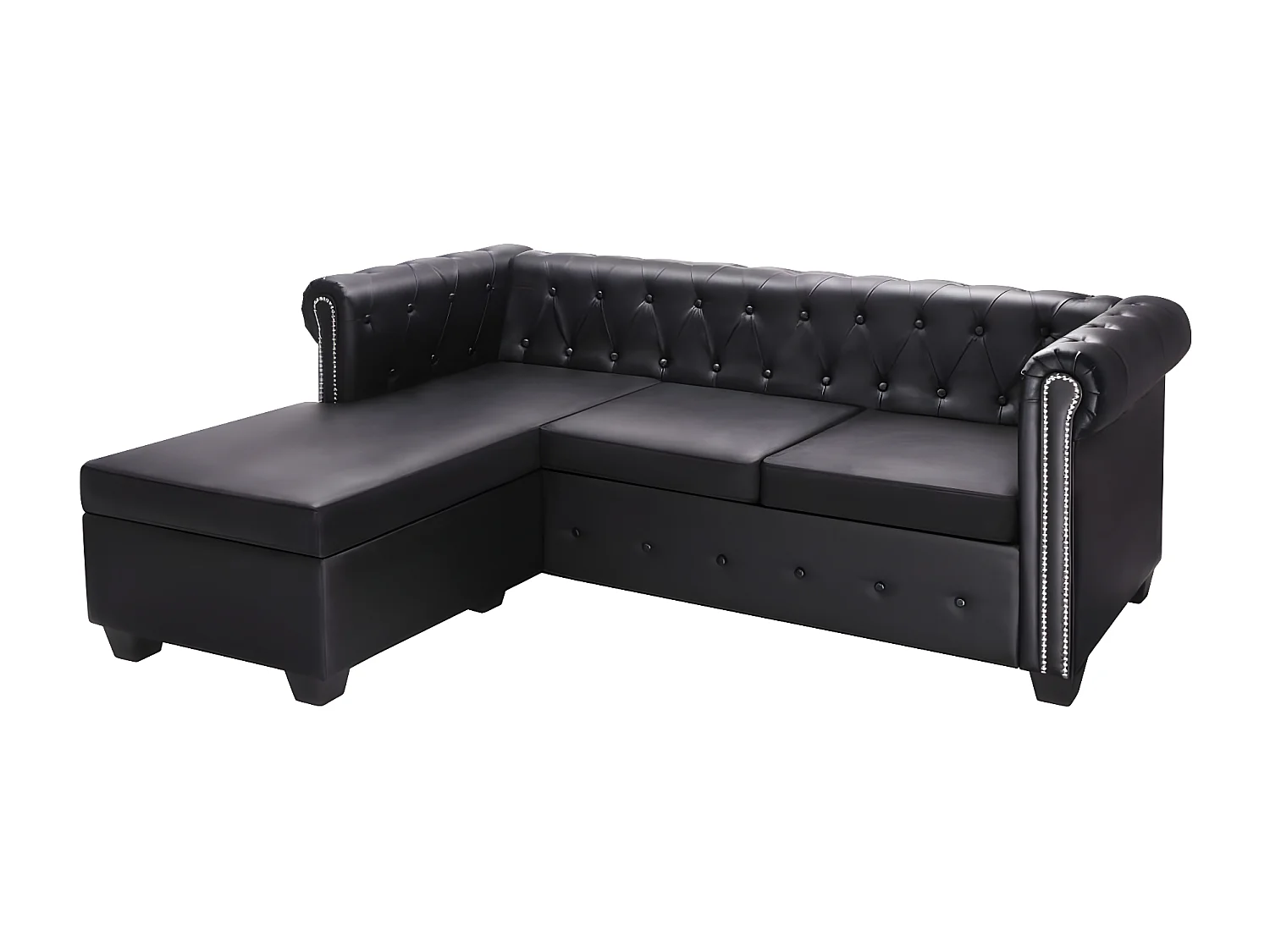 Canapé Chesterfield en forme de L cuir synthétique noir