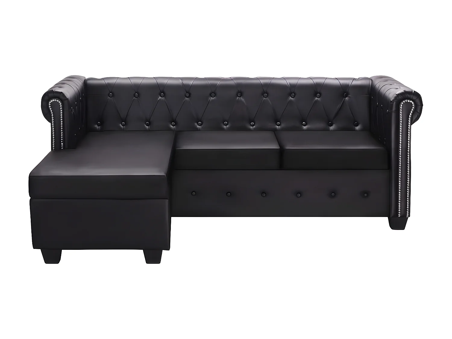 Canapé Chesterfield en forme de L cuir synthétique noir