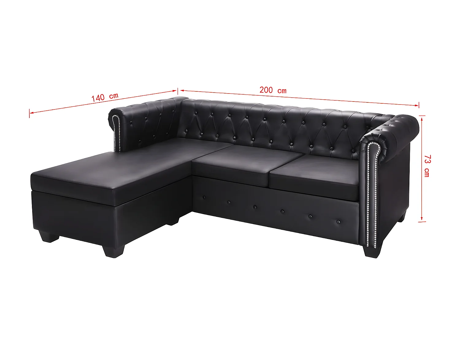 Canapé Chesterfield en forme de L cuir synthétique noir