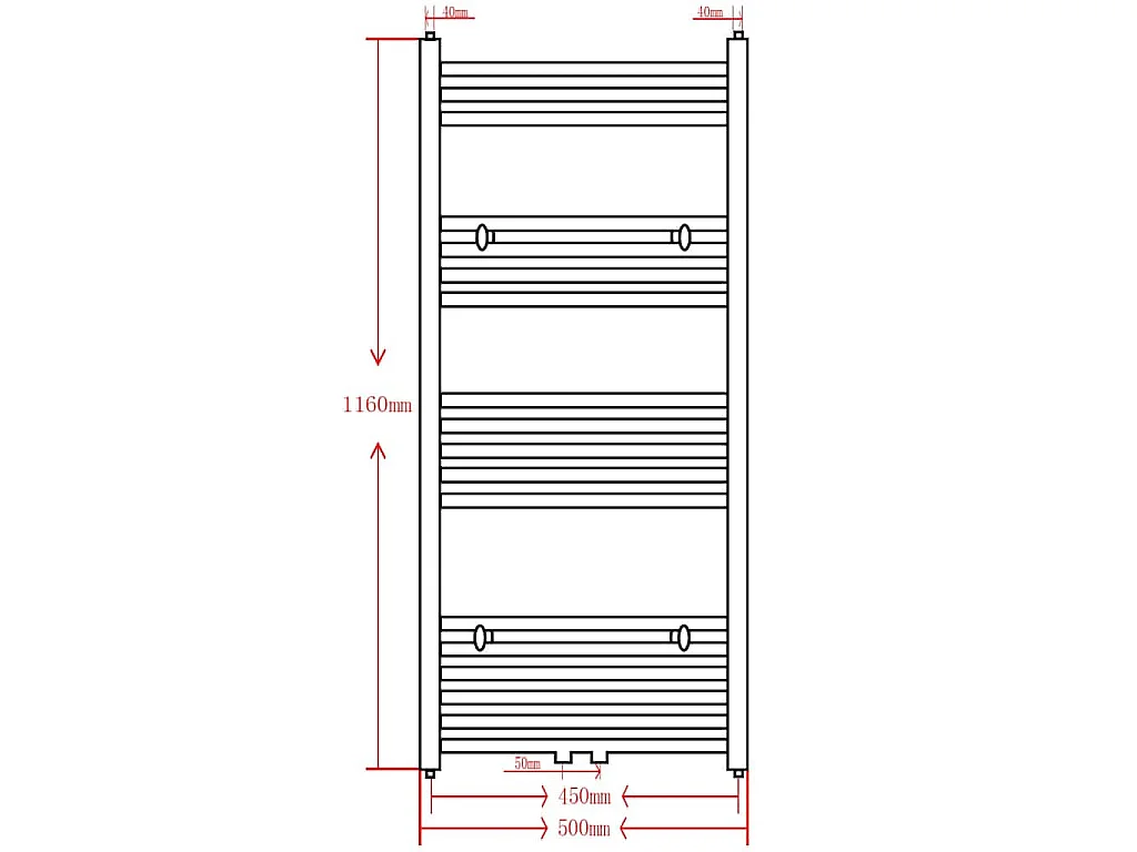 Aquecedor toalhas casa de banho curvo 500 x 1160 mm preto