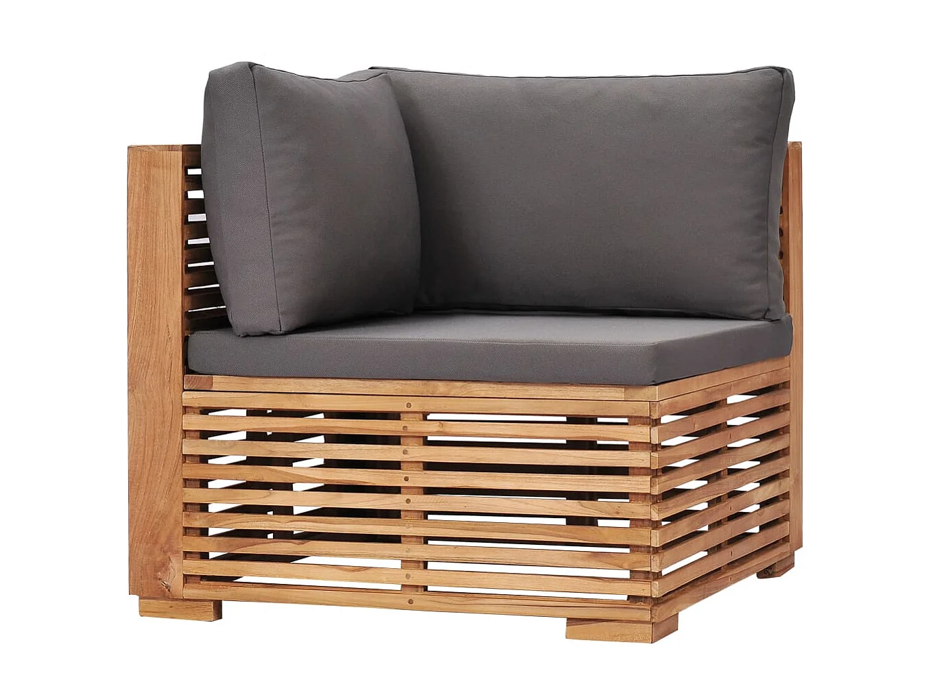 Canapé d'angle de jardin avec coussin gris Bois de teck solide