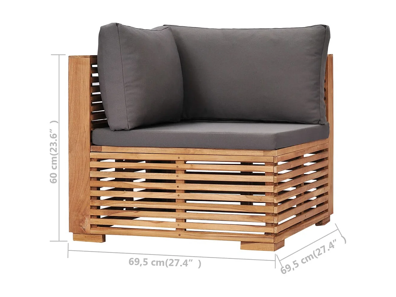 Canapé d'angle de jardin avec coussin gris Bois de teck solide