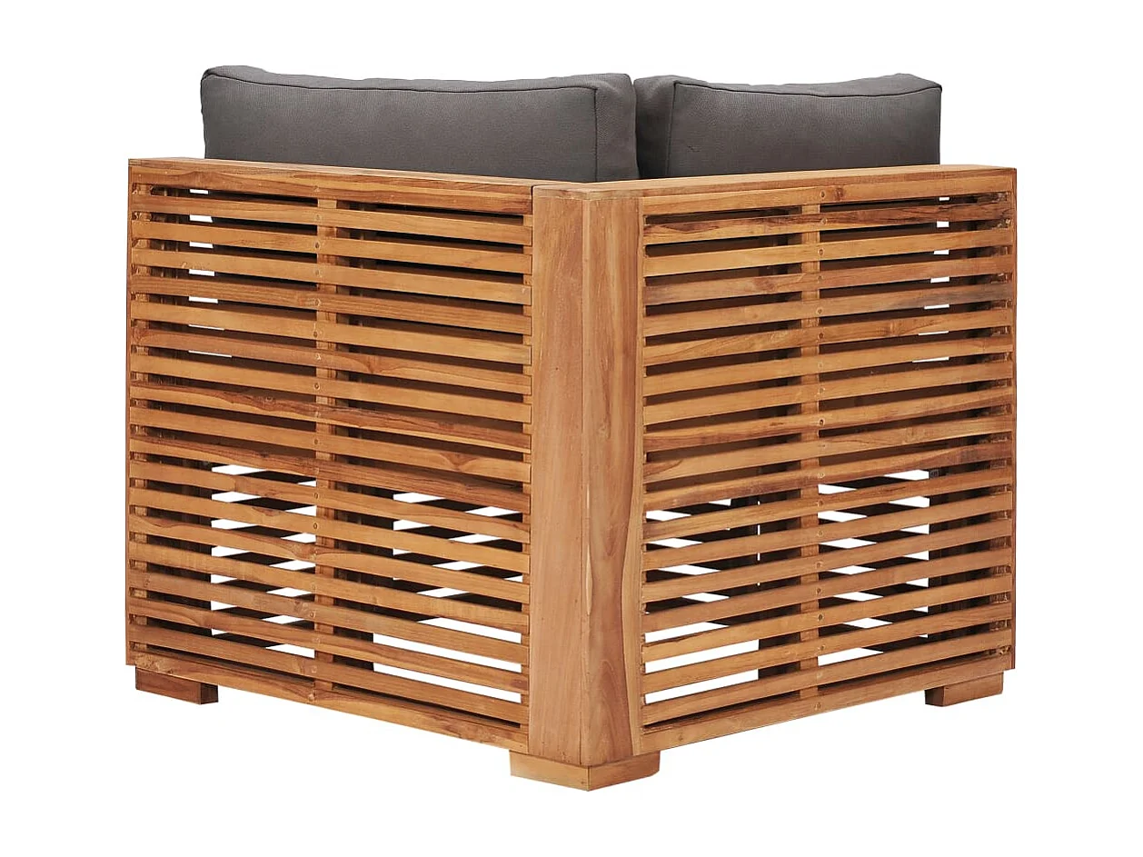 Canapé d'angle de jardin avec coussin gris Bois de teck solide