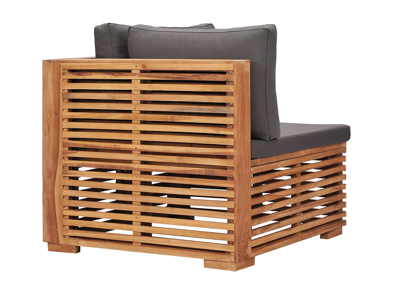 Canapé d'angle de jardin avec coussin gris Bois de teck solide