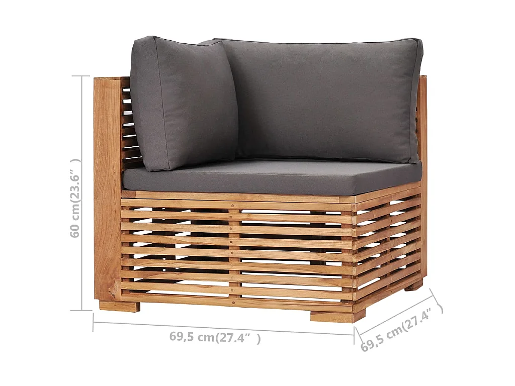 Canapé d'angle de jardin avec coussin gris Bois de teck solide