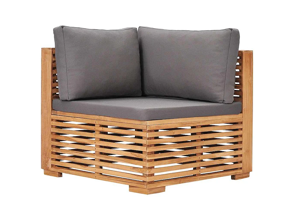 Canapé d'angle de jardin avec coussin gris Bois de teck solide
