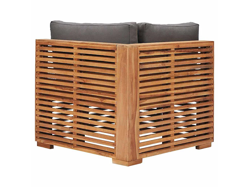 Canapé d'angle de jardin avec coussin gris Bois de teck solide