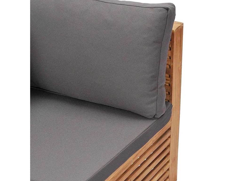 Canapé d'angle de jardin avec coussin gris Bois de teck solide