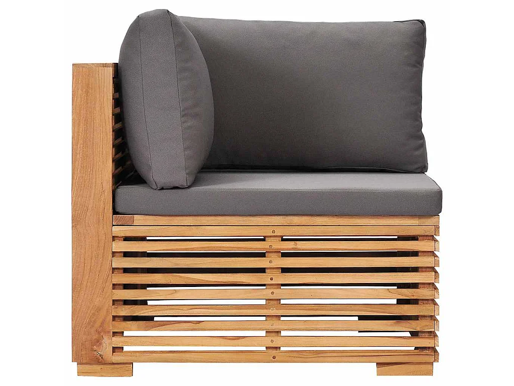 Canapé d'angle de jardin avec coussin gris Bois de teck solide