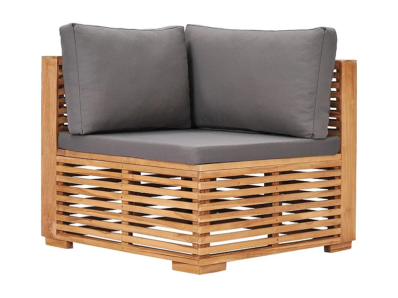 Canapé d'angle de jardin avec coussin gris Bois de teck solide