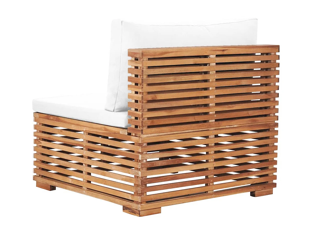 Garten-Mittelsofa mit Cremeweißer Auflage Massivholz Teak