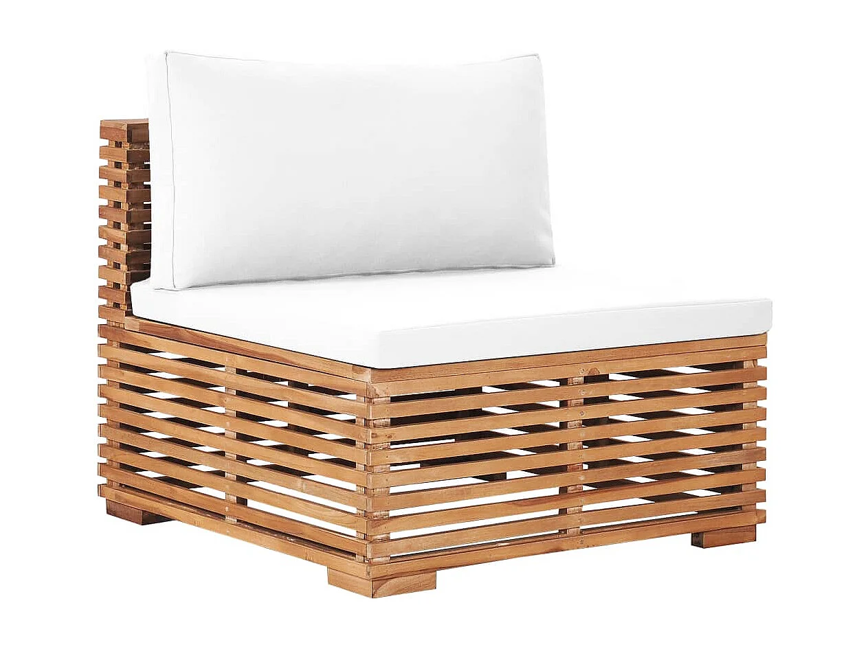 Canapé central de jardin avec coussin crème Bois de teck solide