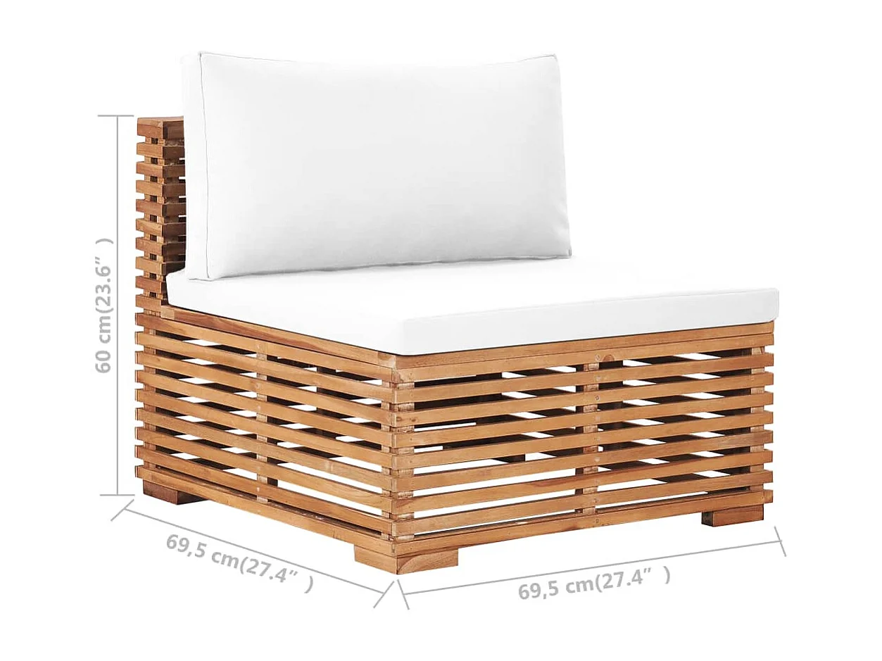 Canapé central de jardin avec coussin crème Bois de teck solide