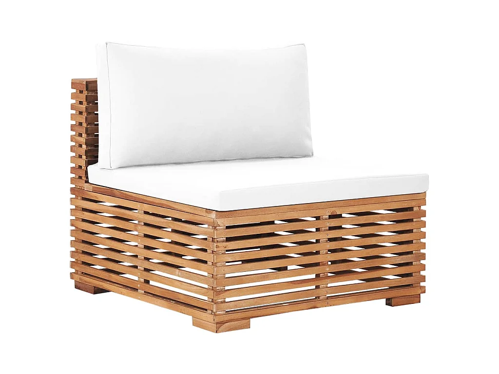 Canapé central de jardin avec coussin crème Bois de teck solide