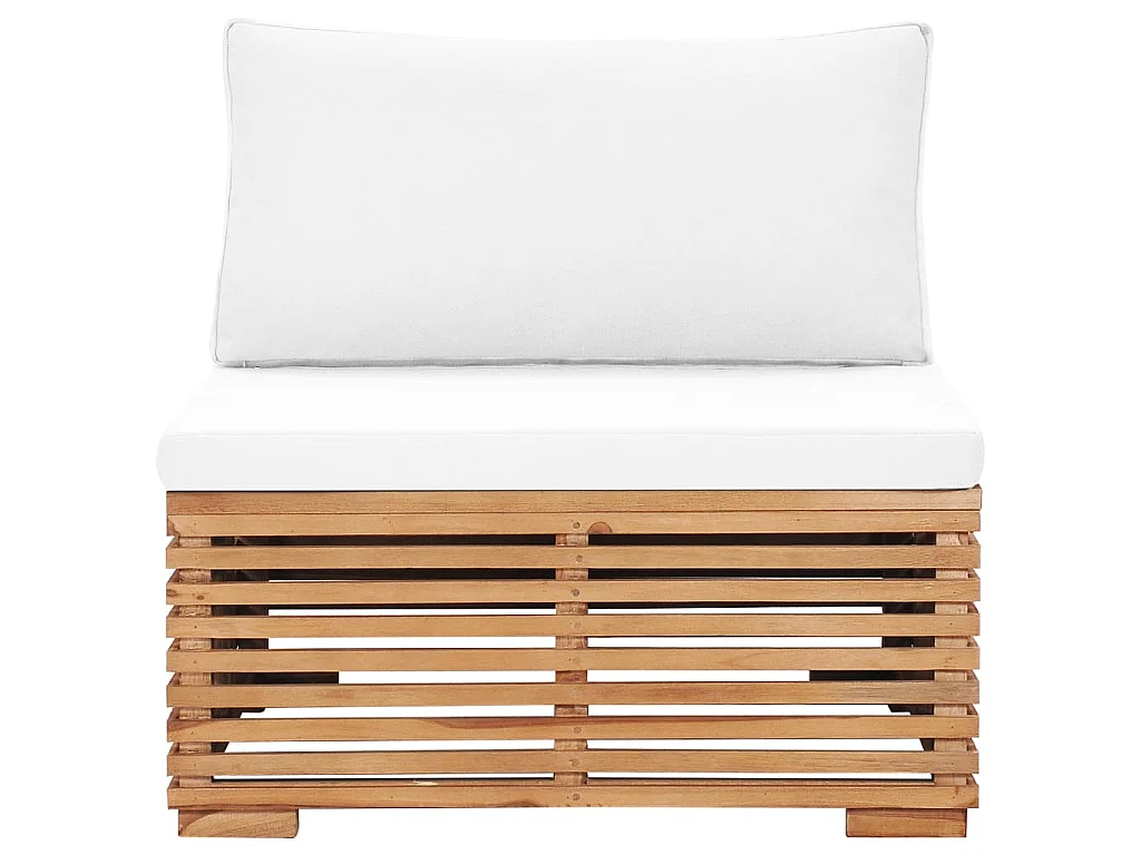 Canapé central de jardin avec coussin crème Bois de teck solide