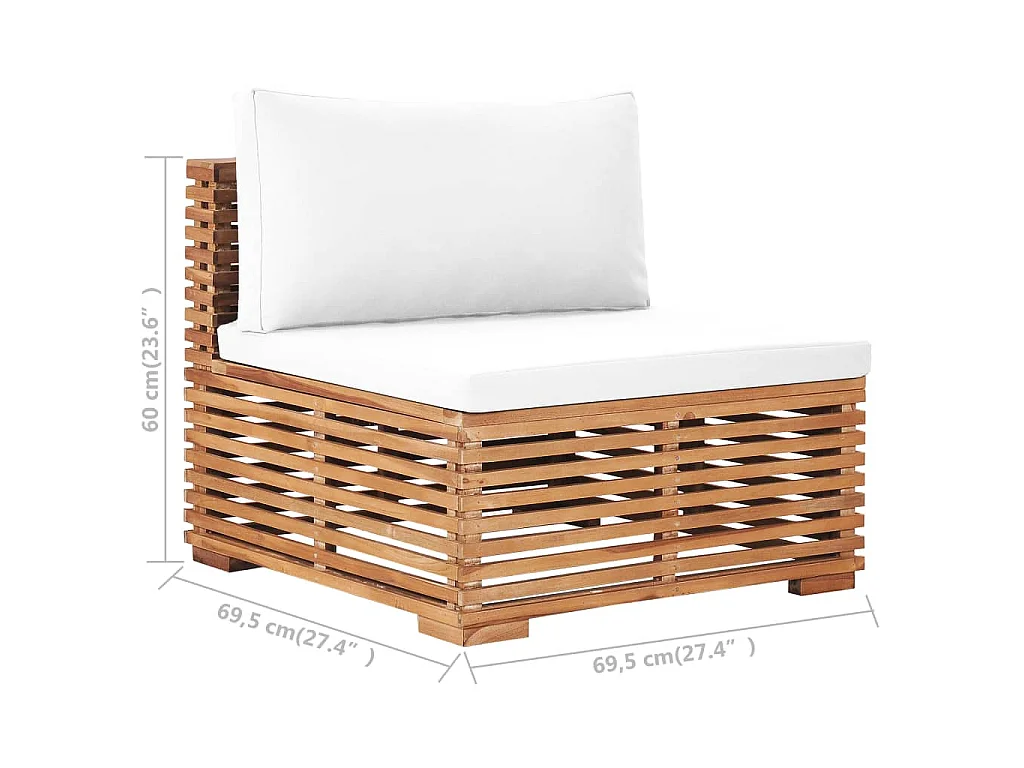 Canapé central de jardin avec coussin crème Bois de teck solide