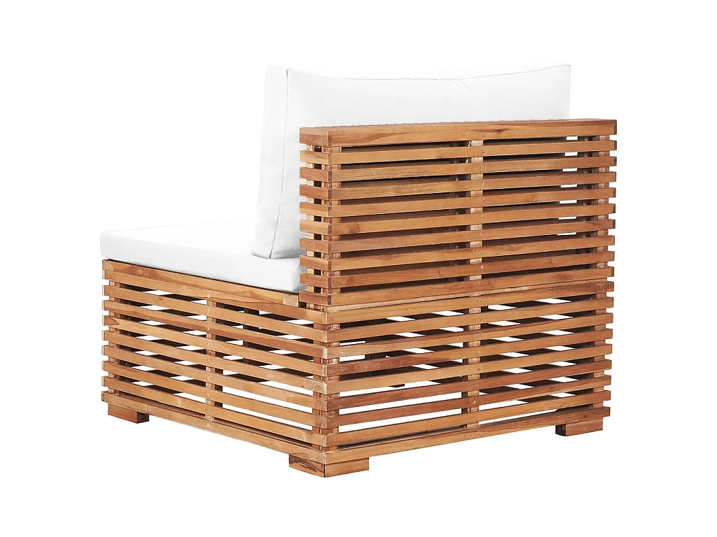 Canapé central de jardin avec coussin crème Bois de teck solide