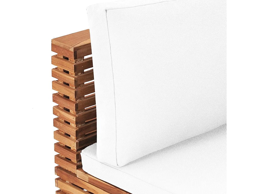 Canapé central de jardin avec coussin crème Bois de teck solide