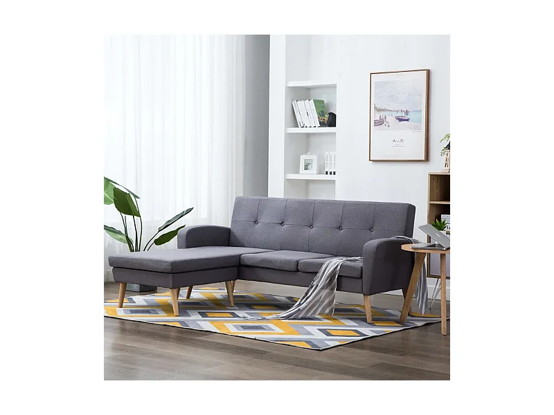 Sofá em tecido c/ forma de L 186x136x79 cm cinzento claro