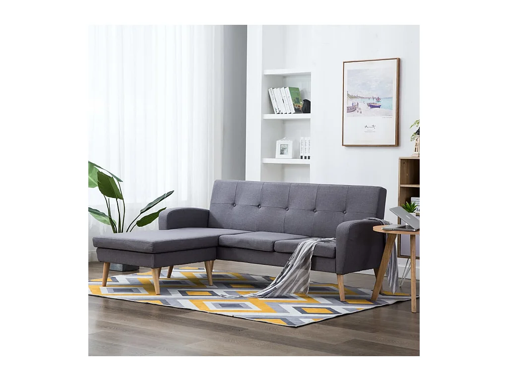 Canapé forme de L revêtement en tissu gris clair 186x136x79 cm