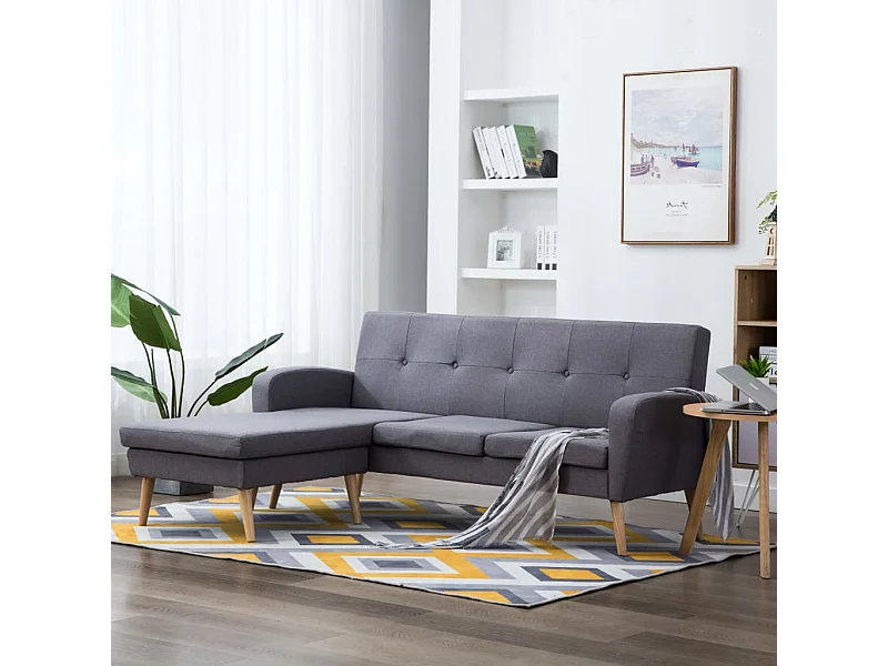 Sofá em tecido c/ forma de L 186x136x79 cm cinzento claro