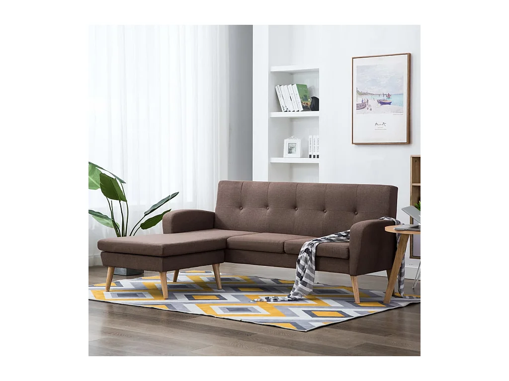 Bank L-vormig 186x136x79 cm stoffen bekleding bruin