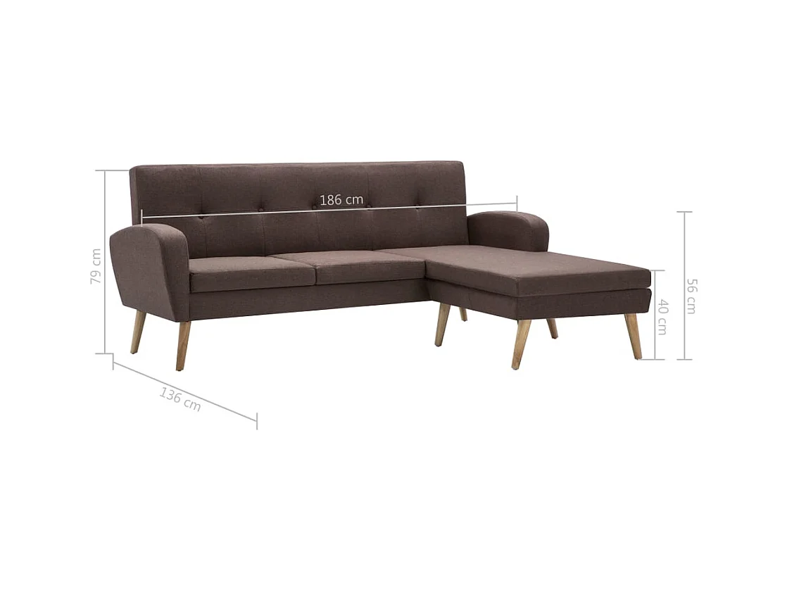 Canapé en forme de L revêtement en tissu 186x136x79 cm marron