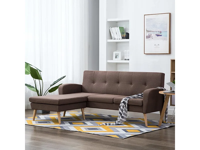 Sofá em tecido c/ forma de L 186x136x79 cm castanho