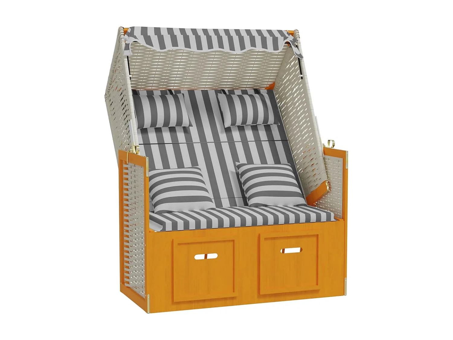 Strandkorb con Cuscini Polyrattan Legno Massello Bianco Grigio