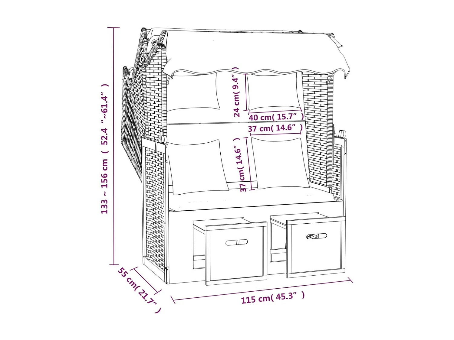 Strandkorb con Cuscini Polyrattan Legno Massello Bianco Grigio