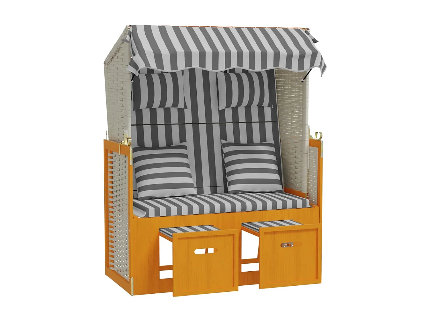 Strandkorb con Cuscini Polyrattan Legno Massello Bianco Grigio