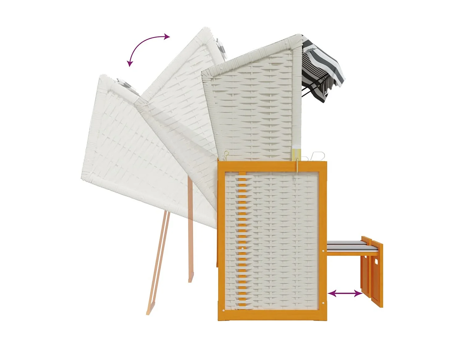 Strandkorb con Cuscini Polyrattan Legno Massello Bianco Grigio