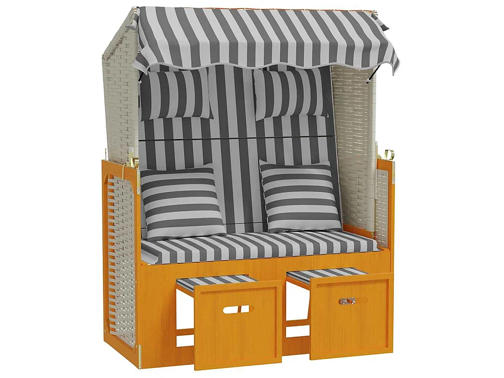 Strandkorb con Cuscini Polyrattan Legno Massello Bianco Grigio