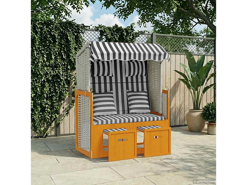 Strandkorb con Cuscini Polyrattan Legno Massello Bianco Grigio