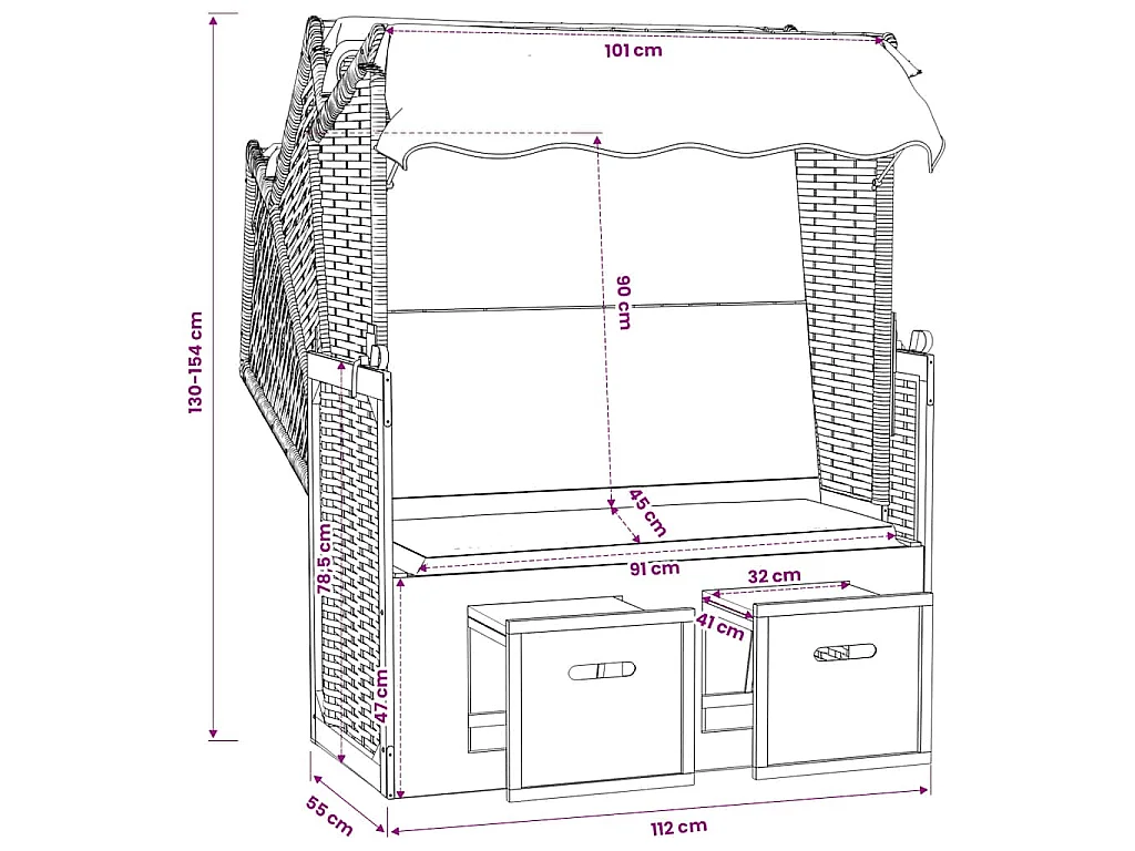 Strandkorb con Cuscini Polyrattan Legno Massello Bianco Grigio