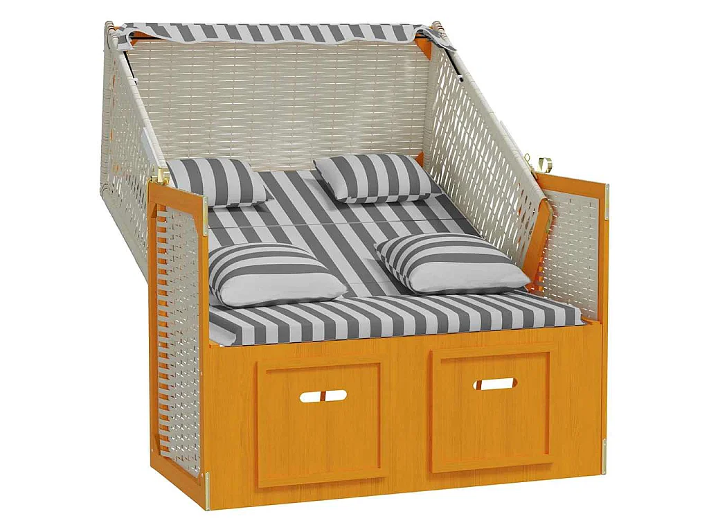 Strandkorb con Cuscini Polyrattan Legno Massello Bianco Grigio